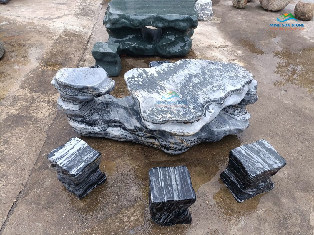 Bộ bàn đá vân mây tạo dáng cách điệu