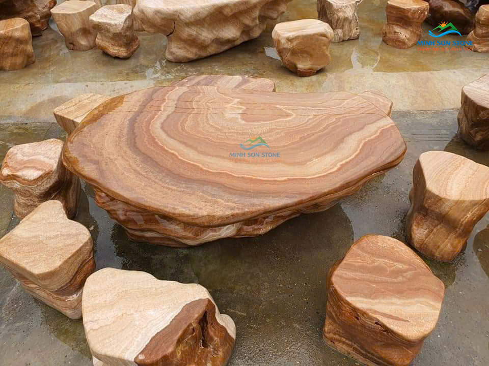 Bộ bàn ghế đá cẩm thạch vàng