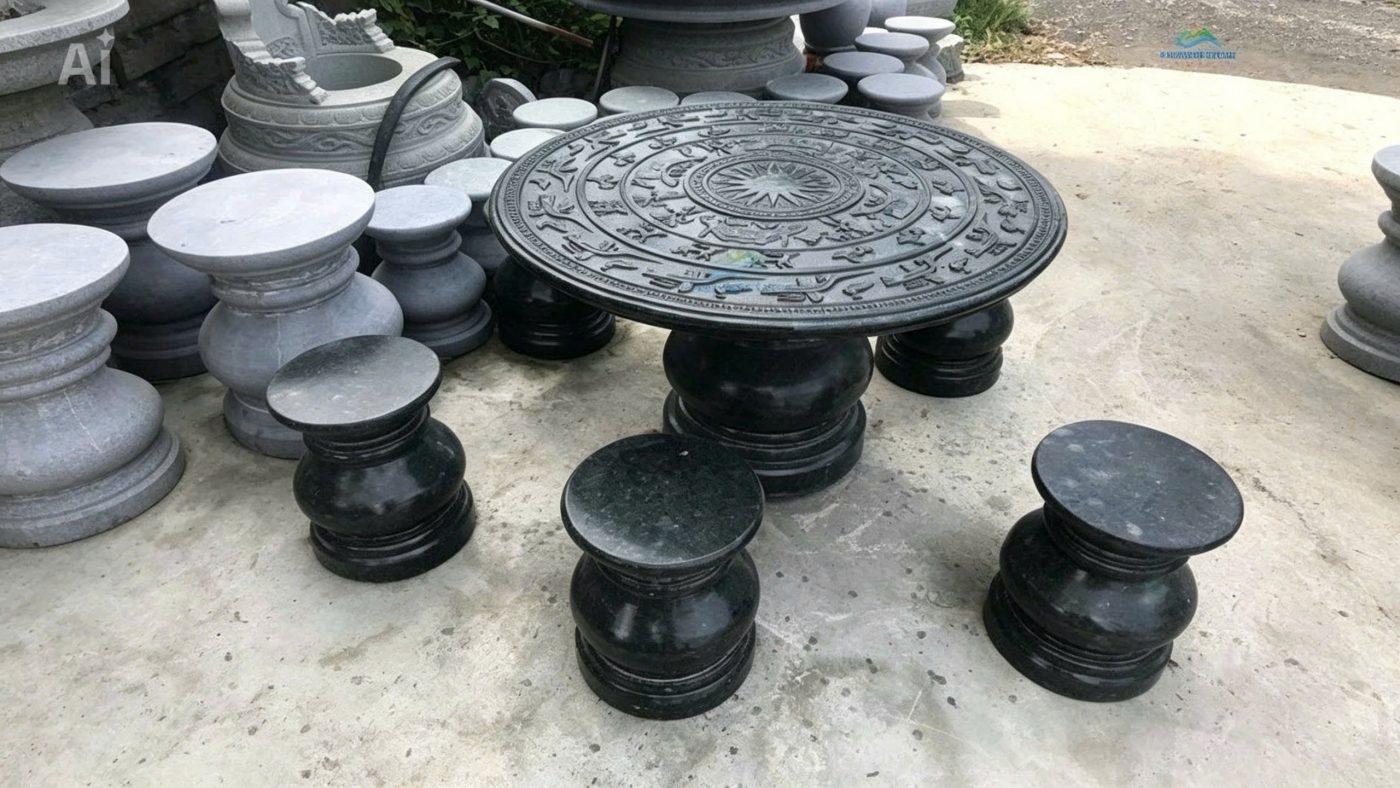 Bàn ghế đá tự nhiên hình tròn
