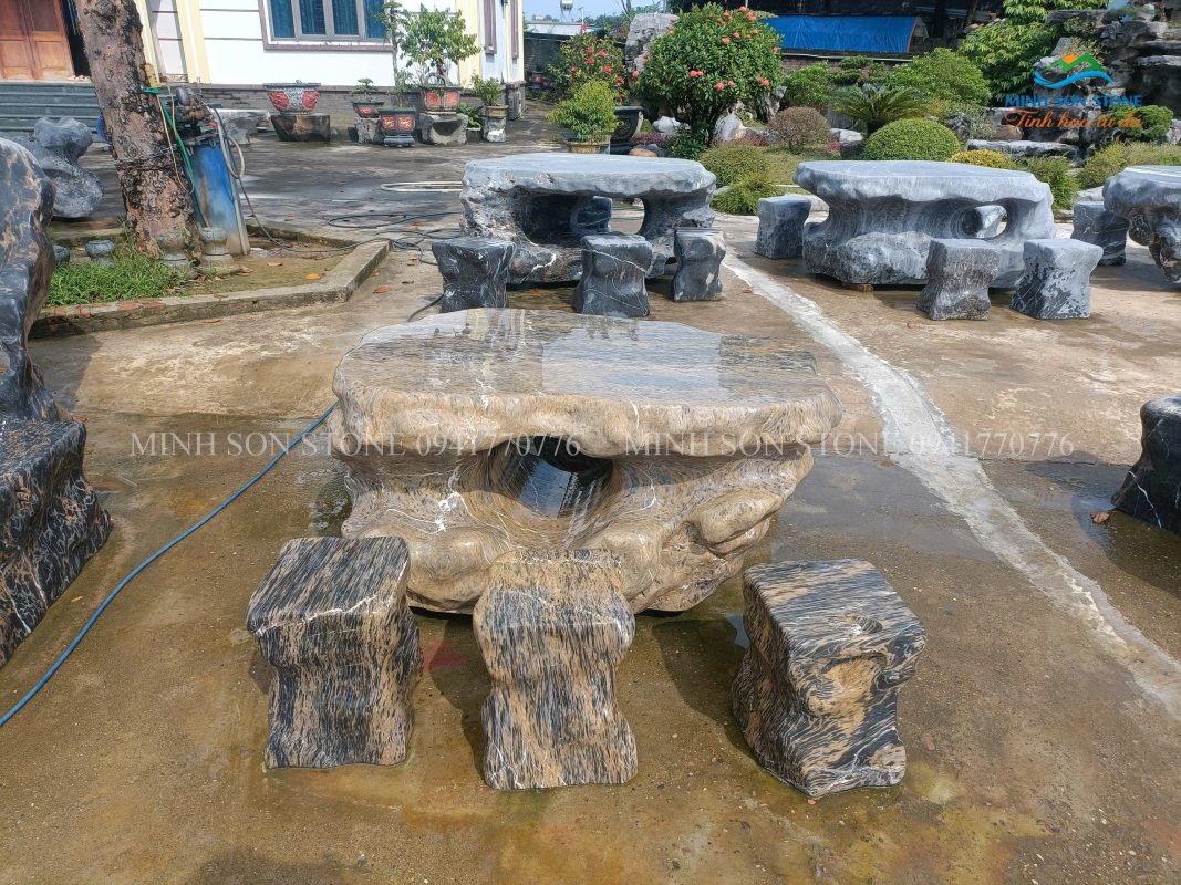 Bàn ghế đá vân gỗ Bàn ghế đá vân gỗ